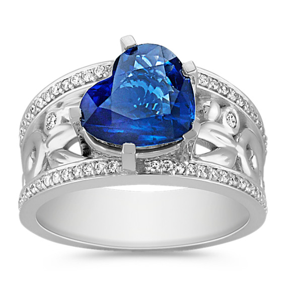 Heart Shaped Sapphire and Round Diamond Ring Heart Shaped Sapphire and Round Diamond Ring