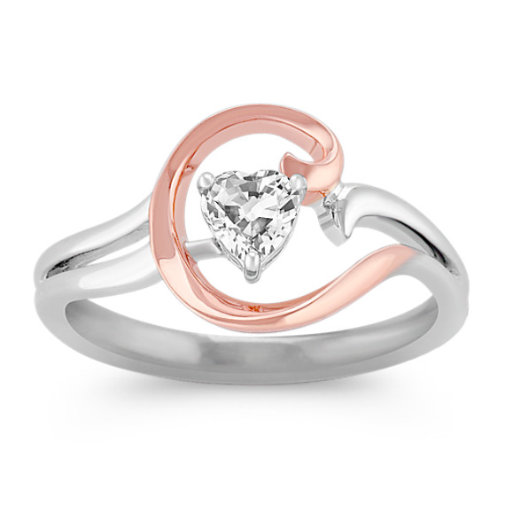 Heart-Shaped White Sapphire Ring in 14k Rose Gold and Sterling Silver Heart-Shaped White Sapphire Ring in 14k Rose Gold and Sterling Silver