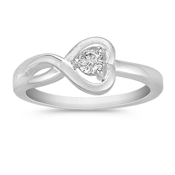 Heart Styled Round Diamond Sterling Silver Ring Heart Styled Round Diamond Sterling Silver Ring