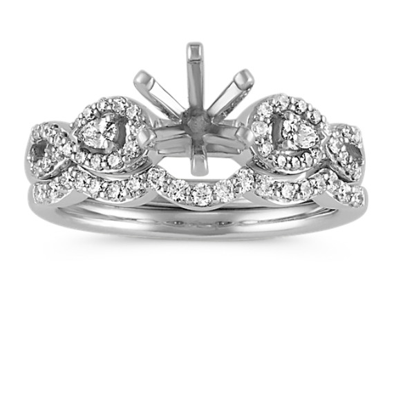 ... -Shaped and Round Diamond Wedding Set with PavÃ©-Setting (Unmounted
