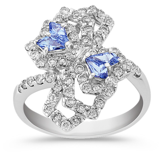 Kite-Shaped Ice Blue Sapphire and Round Diamond Ring Kite-Shaped Ice Blue Sapphire and Round Diamond Ring
