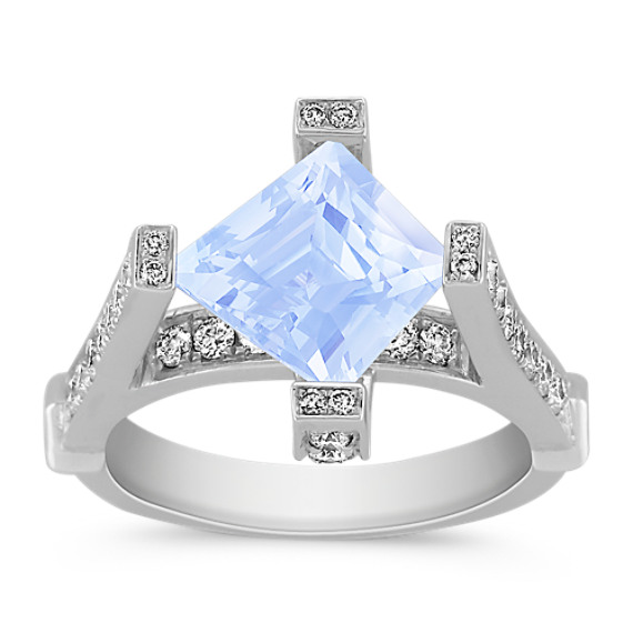 Kite-Shaped Ice Blue Sapphire, Princess Cut and Round Diamond Ring Kite-Shaped Ice Blue Sapphire, Princess Cut and Round Diamond Ring