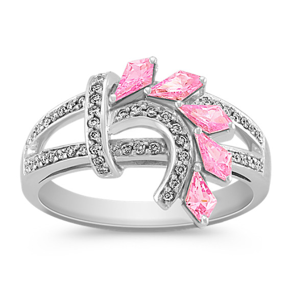 Kite Shaped Pink Sapphire and Round Diamond Ring Kite Shaped Pink Sapphire and Round Diamond Ring