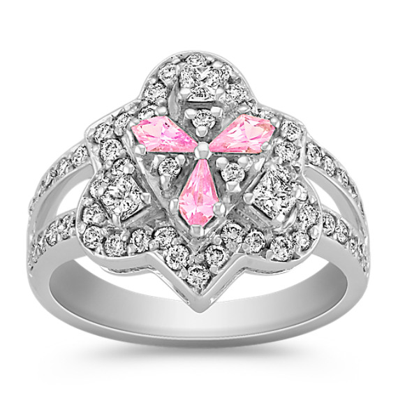 Kite Shaped Pink Sapphire, Fancy Shaped and Round Diamond Ring Kite Shaped Pink Sapphire, Fancy Shaped and Round Diamond Ring