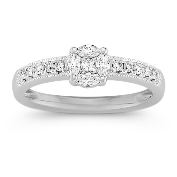 Marquise, Princess Cut, and Round Diamond Cluster Ring in 14k White Gold Marquise, Princess Cut, and Round Diamond Cluster Ring in 14k White Gold