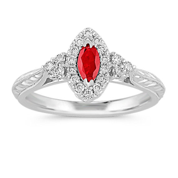 Marquise Ruby and Halo Diamond Ring Marquise Ruby and Halo Diamond Ring