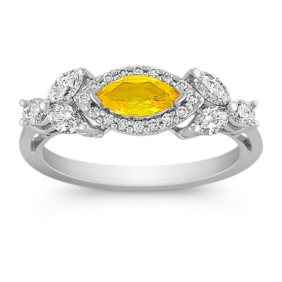 Marquise Yellow Sapphire, Marquise and Round Diamond Ring Marquise Yellow Sapphire, Marquise and Round Diamond Ring