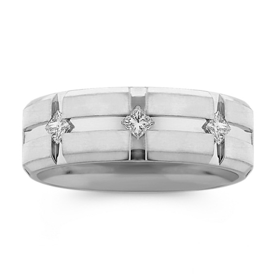 Men's Princess Cut Diamond Wedding Band in White Gold Men's Princess Cut Diamond Wedding Band in White Gold