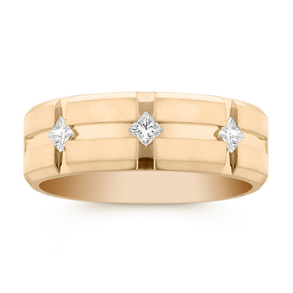Men's Princess Cut Diamond Wedding Band in Yellow Gold (8mm) Men's Princess Cut Diamond Wedding Band in Yellow Gold (8mm)