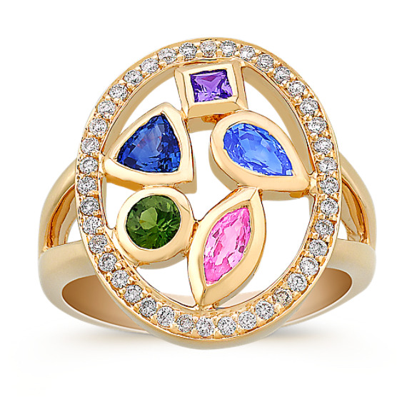 Multi-Shaped and Multi-Colored Ring with Diamond Accents Multi-Shaped and Multi-Colored Ring with Diamond Accents