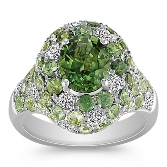Oval and Round Green Sapphire and Diamond Ring Oval and Round Green Sapphire and Diamond Ring