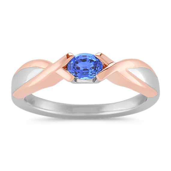 Oval Kentucky Blue Sapphire Ring in Sterling Silver and Rose Gold Oval Kentucky Blue Sapphire Ring in Sterling Silver and Rose Gold