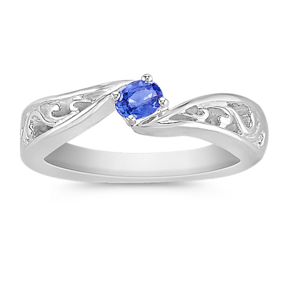 Oval Kentucky Blue Sapphire Ring in Sterling Silver with Filigree Oval Kentucky Blue Sapphire Ring in Sterling Silver with Filigree
