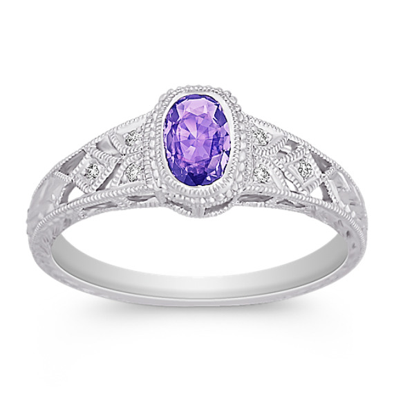 Oval Lavender Sapphire and Round Diamond Ring Oval Lavender Sapphire and Round Diamond Ring