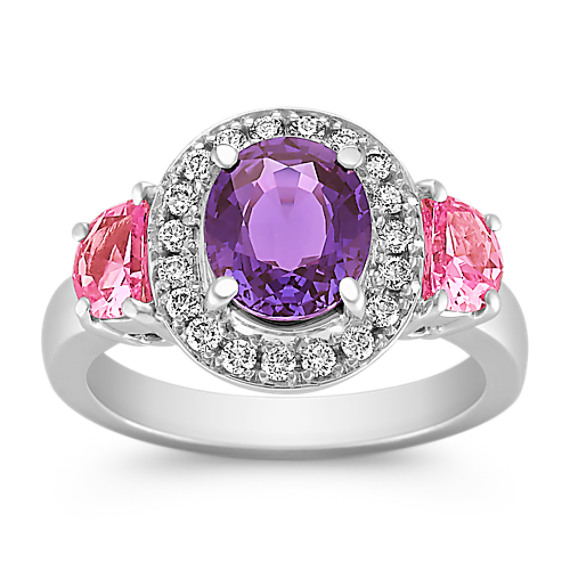 Oval Lavender Sapphire, Pink Half Moon Sapphire and Round Diamond Ring Oval Lavender Sapphire, Pink Half Moon Sapphire and Round Diamond Ring
