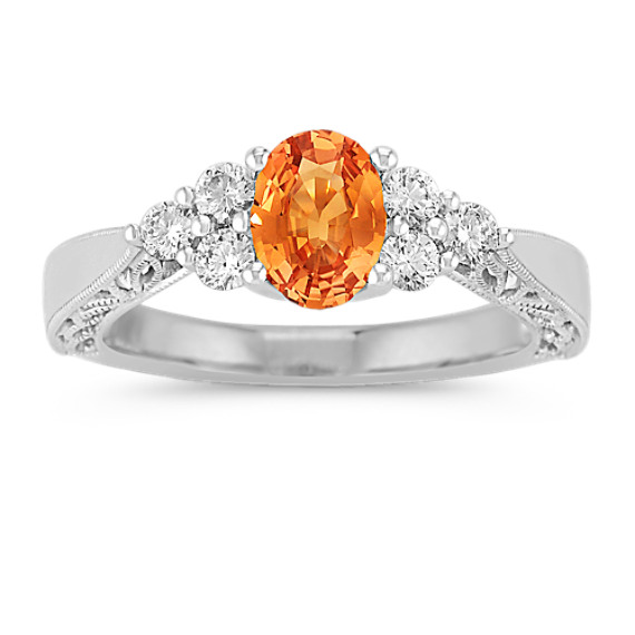 Oval Orange Sapphire and Round Diamond Ring Oval Orange Sapphire and Round Diamond Ring