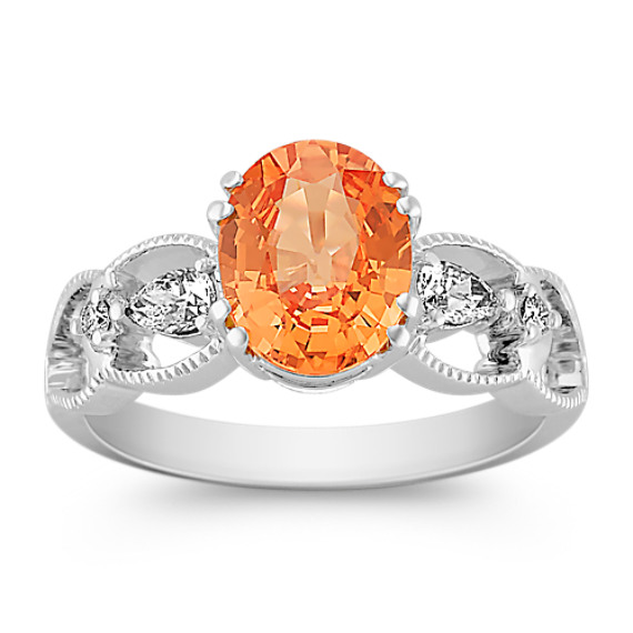Oval Orange Sapphire, Pear Shape and Round Diamond Ring Oval Orange Sapphire, Pear Shape and Round Diamond Ring
