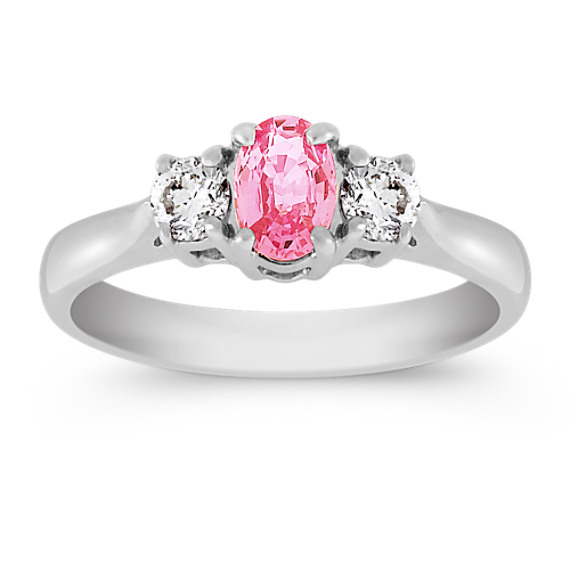 Oval Pink Sapphire and Diamond Three-Stone Ring Oval Pink Sapphire and Diamond Three-Stone Ring