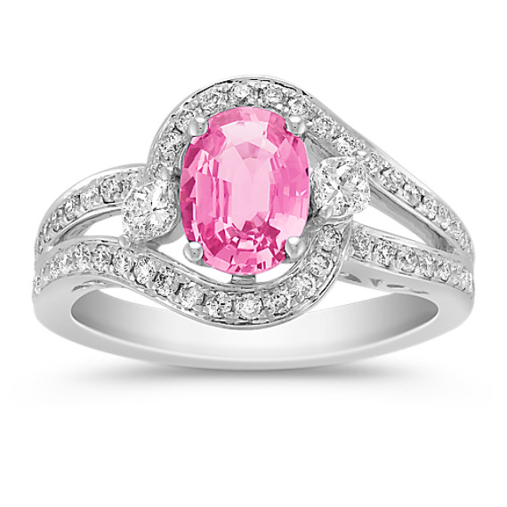 Oval Pink Sapphire, Calla Cut and Round Diamond Ring Oval Pink Sapphire, Calla Cut and Round Diamond Ring