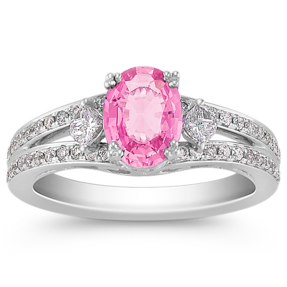 Oval Pink Sapphire, Round and Calla Cut Diamond Ring Oval Pink Sapphire, Round and Calla Cut Diamond Ring