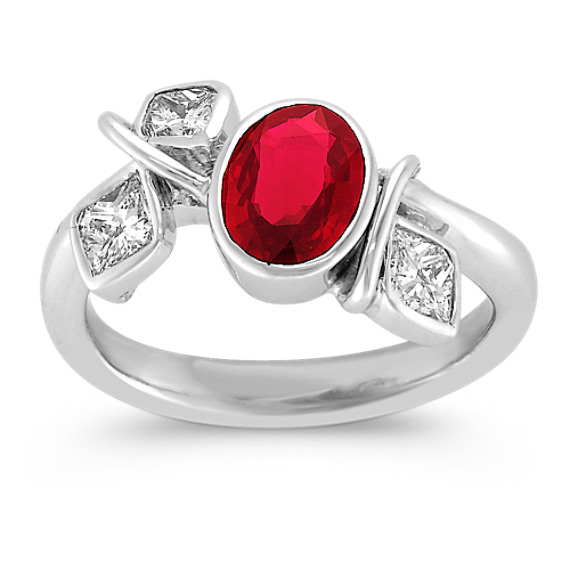 Oval Ruby and Calla Cut Diamond Ring Oval Ruby and Calla Cut Diamond Ring