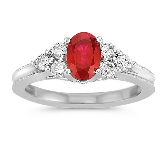 Oval Ruby and Round Diamond Ring Oval Ruby and Round Diamond Ring
