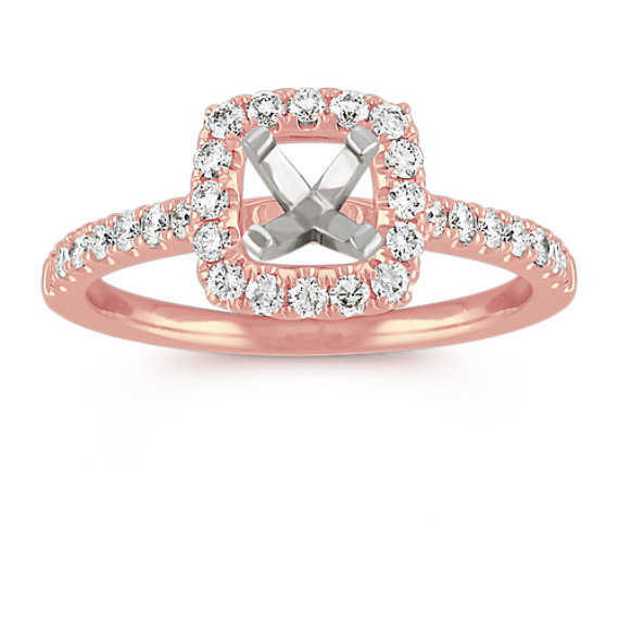 PavÃ©-Set Halo Engagement Ring in 14k Rose Gold (Unmounted)