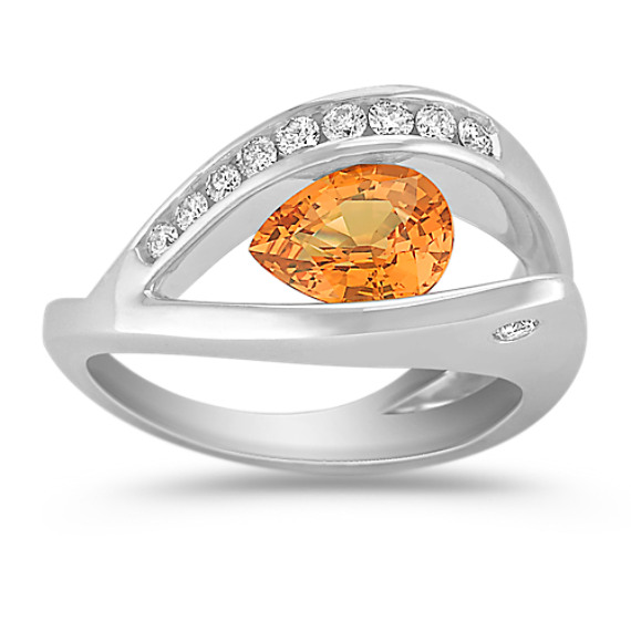 Pear Shape Orange Sapphire and Round Diamond Ring Pear Shape Orange Sapphire and Round Diamond Ring