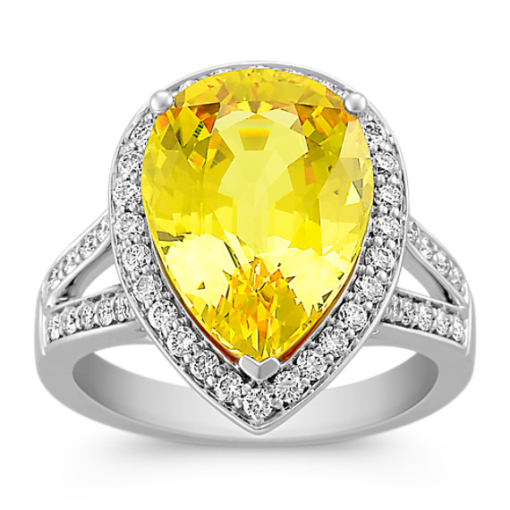 Pear Shape Yellow Sapphire and Round Diamond Ring Pear Shape Yellow Sapphire and Round Diamond Ring