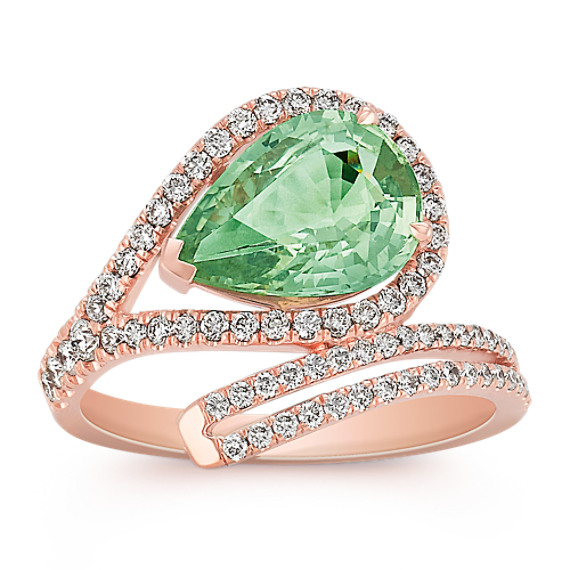 Pear-Shaped Green Sapphire and Round Diamond Ring in Rose Gold Pear-Shaped Green Sapphire and Round Diamond Ring in Rose Gold