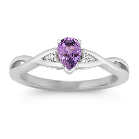 Pear-Shaped Lavender Sapphire and Round Diamond Ring Pear-Shaped Lavender Sapphire and Round Diamond Ring