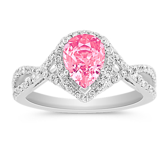 Pear Shaped Pink Sapphire and Round Diamond Engagement Ring Pear Shaped Pink Sapphire and Round Diamond Engagement Ring