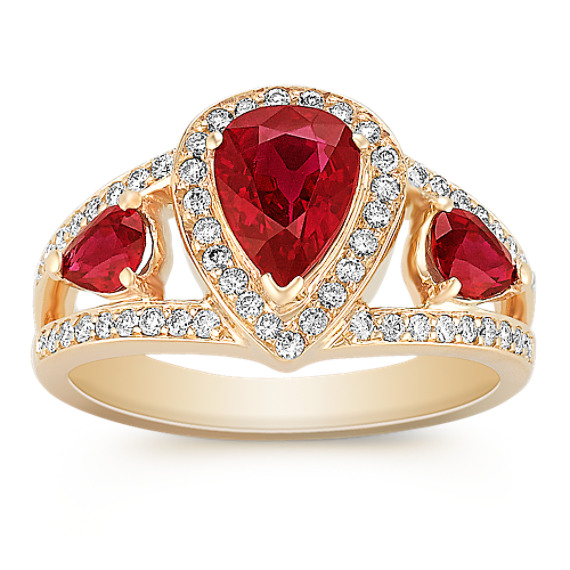 Pear Shaped Ruby and Round Diamond Ring Pear Shaped Ruby and Round Diamond Ring