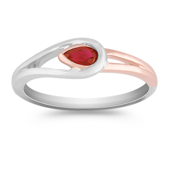 Pear Shaped Ruby Ring in Sterling Silver and Rose Gold Pear Shaped Ruby Ring in Sterling Silver and Rose Gold