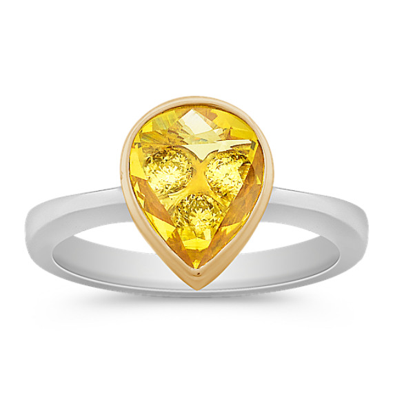 Pear Shaped Yellow Sapphire and Round Diamond Ring in Two-Tone Gold Pear Shaped Yellow Sapphire and Round Diamond Ring in Two-Tone Gold
