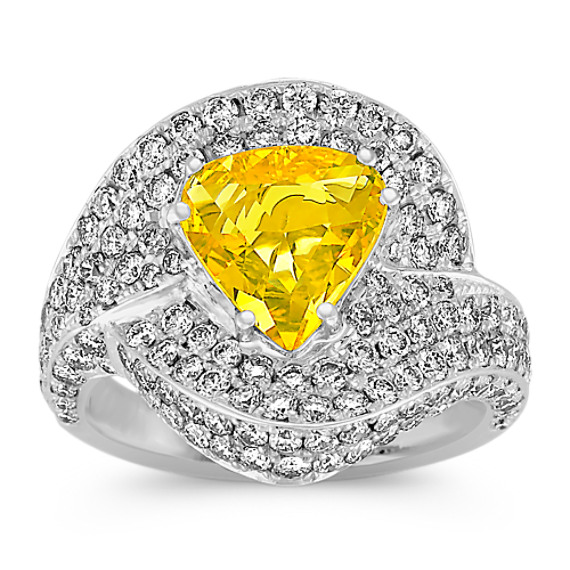 Pear-Shaped Yellow Sapphire and Round Diamond Ring Pear-Shaped Yellow Sapphire and Round Diamond Ring