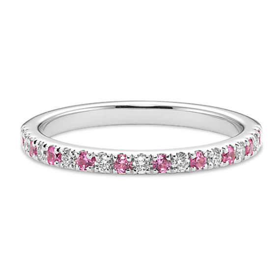 Pink Sapphire and Diamond Wedding Band with Pavé Setting Pink Sapphire and Diamond Wedding Band with Pavé Setting