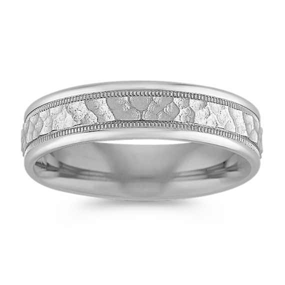 Platinum Comfort Fit Ring with Hammered Finish (6mm) Platinum Comfort Fit Ring with Hammered Finish (6mm)