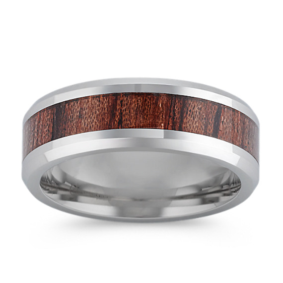 Polished Cobalt Ring with Faux-Wood Inlay (8mm) Polished Cobalt Ring with Faux-Wood Inlay (8mm)