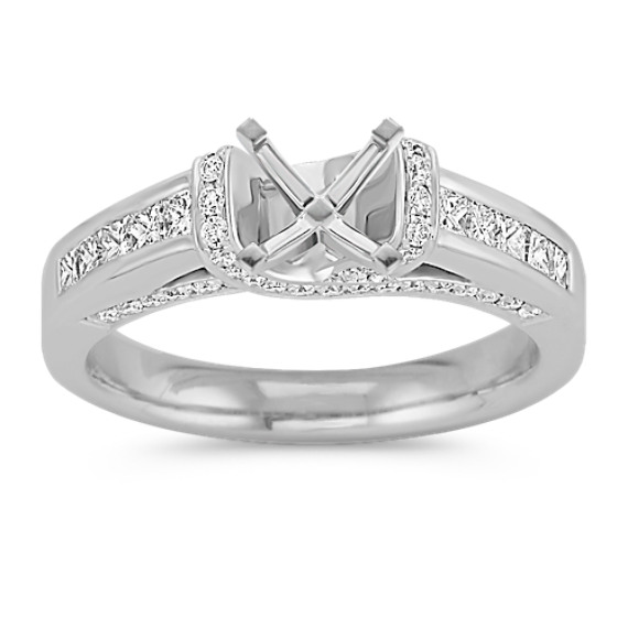 Princess Cut and Round Diamond Platinum Engagement Ring