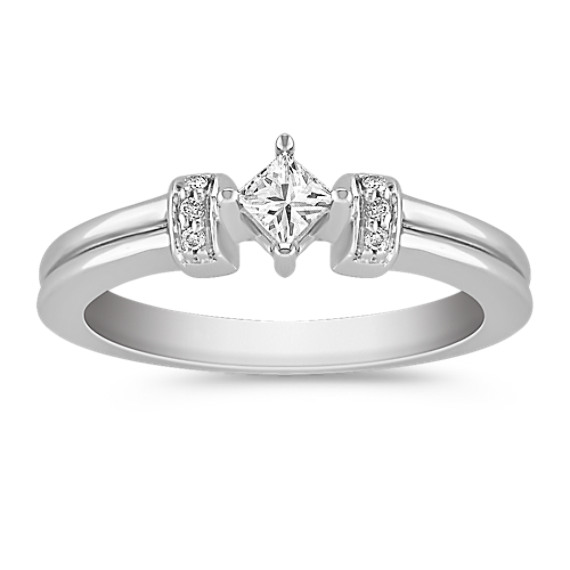 Princess Cut and Round Diamond Ring in Sterling Silver Princess Cut and Round Diamond Ring in Sterling Silver