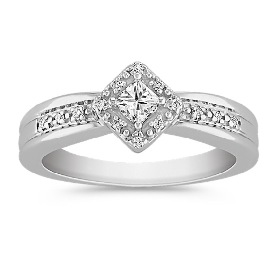 Princess Cut and Round Diamond Ring in Sterling Silver Princess Cut and Round Diamond Ring in Sterling Silver