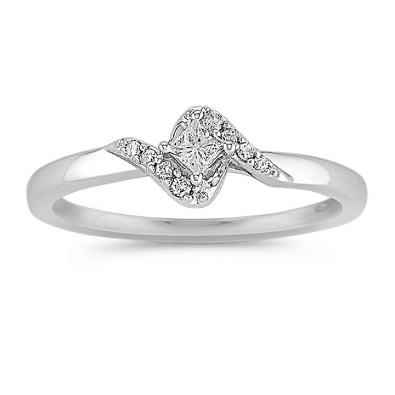 Princess Cut and Round Diamond Ring in Sterling Silver Princess Cut and Round Diamond Ring in Sterling Silver