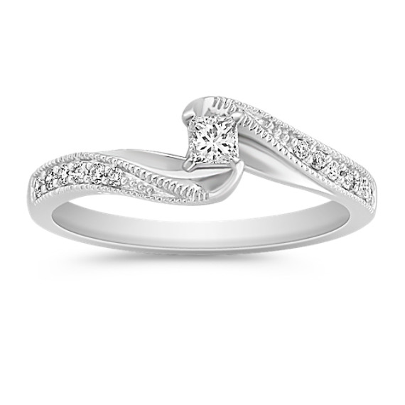 Princess Cut and Round Diamond Ring in Sterling Silver Princess Cut and Round Diamond Ring in Sterling Silver