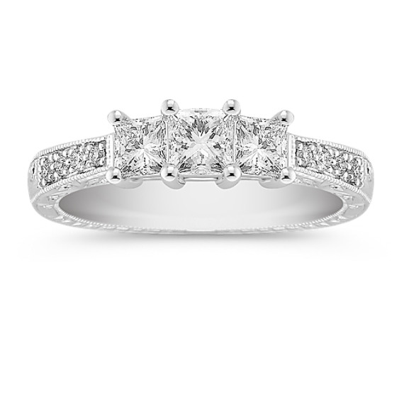 Princess Cut and Round Diamond Three-Stone Ring Princess Cut and Round Diamond Three-Stone Ring