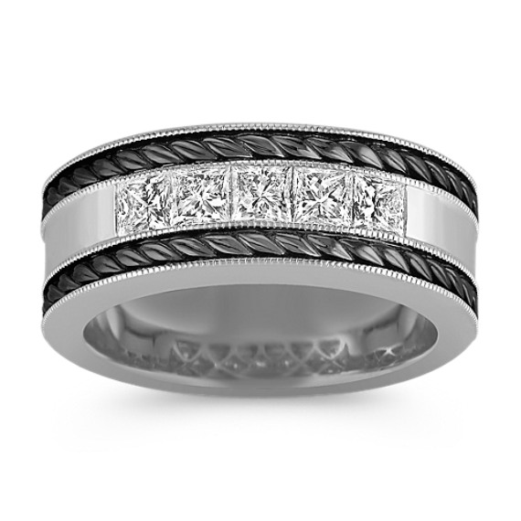 Princess Cut Diamond Men's Ring with Black Rhodium