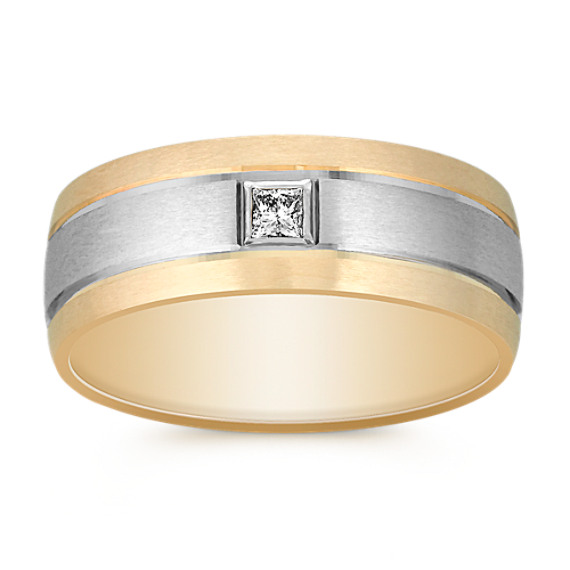 Princess Cut Diamond Ring in Two-Tone Gold with Satin Finish (8mm) Princess Cut Diamond Ring in Two-Tone Gold with Satin Finish (8mm)