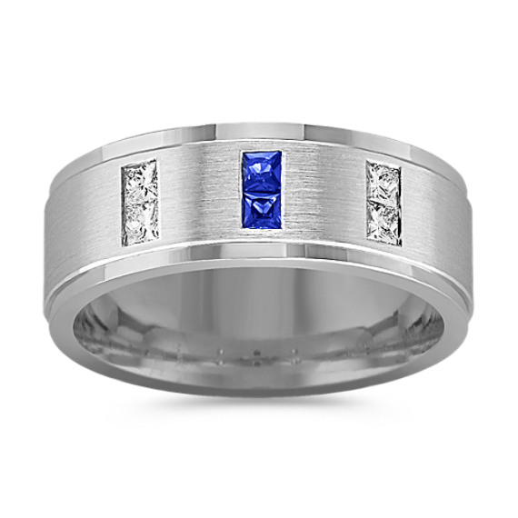 Princess Cut Sapphire and Diamond Ring (8mm) Princess Cut Sapphire and Diamond Ring (8mm)