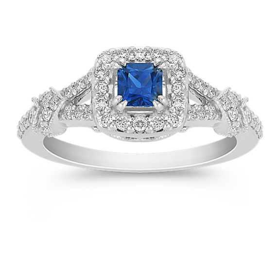 Princess Cut Sapphire and Round Diamond Ring Princess Cut Sapphire and Round Diamond Ring