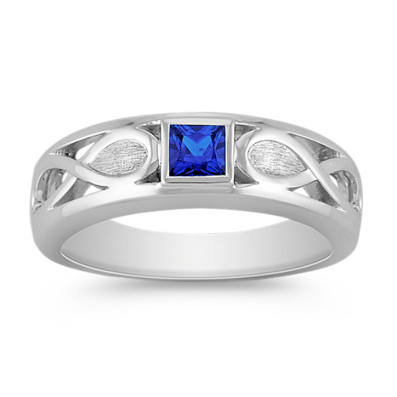 Princess Cut Sapphire Ring with Bezel Setting (7mm) Princess Cut Sapphire Ring with Bezel Setting (7mm)
